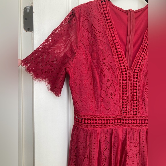 Red Boho Cut Out Lace Maxi - Picture 1 of 4